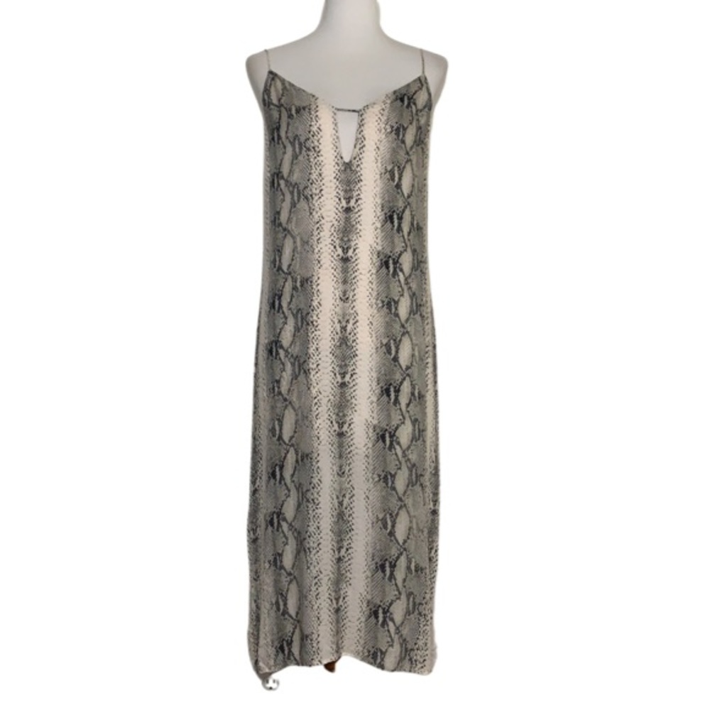 LAVENDER BROWN Snake Print Front Keyhole Midi Dress M